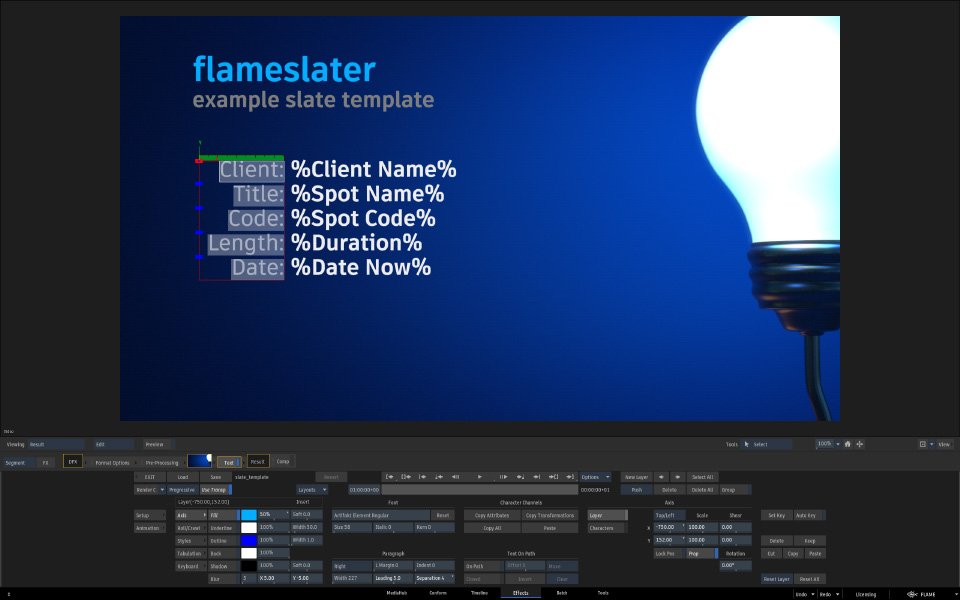 Flame text tool screenshot